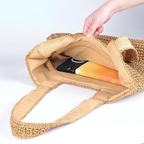 Beach Shoulder Bag Handwoven Straw Large Capacity Summer Casual Tote - Picture 4 of 6